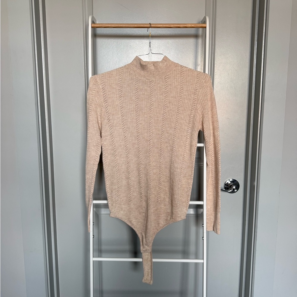 Wayf Beige Knit Long Sleeve Bodysuit